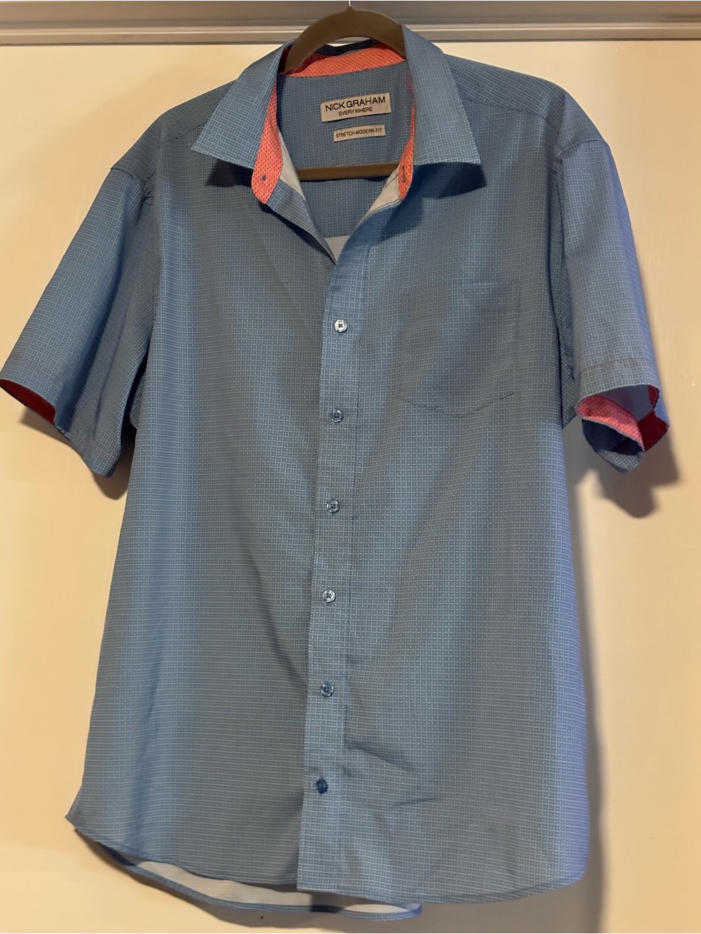 Nick Graham stretch modern fit Blue Short-Sleeve Dress Shirt